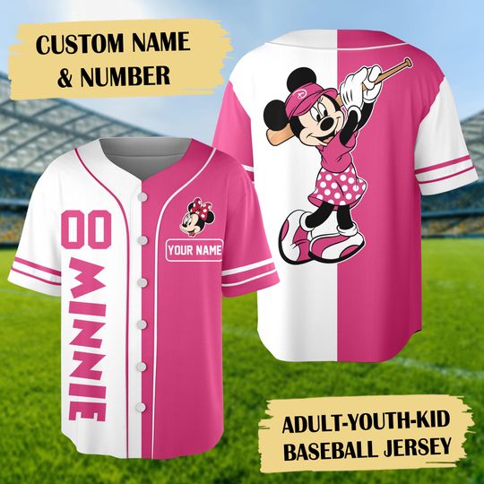 Discover Custom Name And Number Pink Mouse Baseball Jersey, Cute Mouse Character Basketball Jersey, Birthday Girl Shirt, Cartoon Mouse Lover Gift