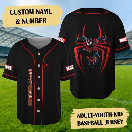 Personalized Spider Superhero Baseball Jersey, Comics Hero Baseball Jersey, Custom Name Shirt, Cartoon Gift, Animation Jersey Shirt
