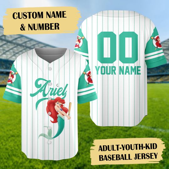 Discover Personalized Mermaid Baseball Jersey, Custom Princess Baseball Jersey, Custom Number Mermaid Shirt, Custom Name Princess Baseball Jersey