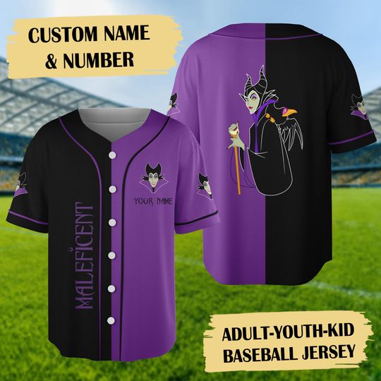 Discover Custom Maleficent Baseball Jersey, Villain Maleficent Halloween Jersey Shirt, Horror Character Gift For Fan, Sleeping Beauty Halloween Shirt