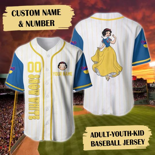 Discover Personalized Snow Princess Baseball Jersey, Custom Name White Princess Story Baseball Jersey, Custom Number Princess Character Jersey