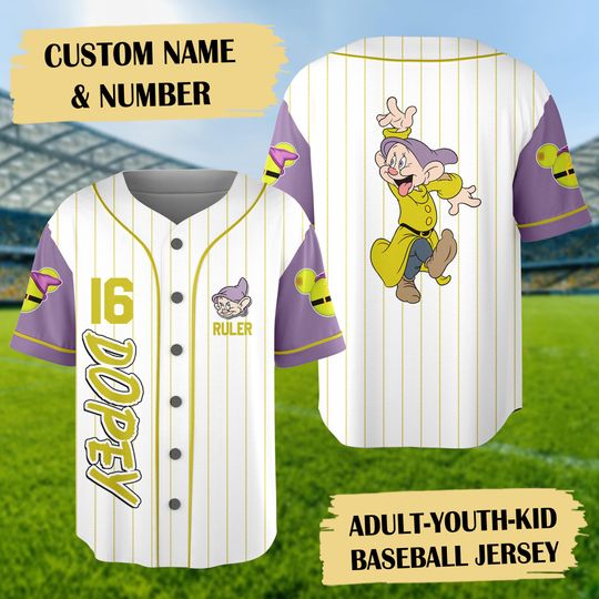 Personalized Cute Lime Dwarf Baseball Jersey, Custom Name Animated Dwarf Character Jersey Shirt, Custom Number Silly Clumsy Dwarf Jersey