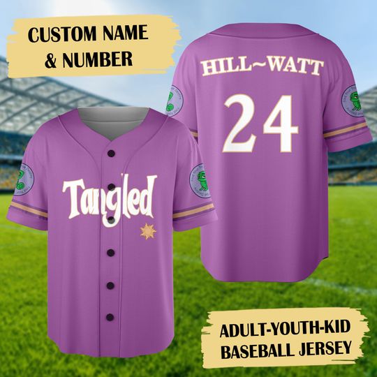 Discover Personalized Name & Number Long Hair Princess Baseball Jersey, Purple Princess Characters Jersey, Custom Kid Adult Youth Baseball Jersey