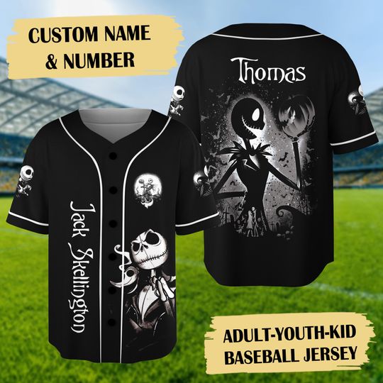 Discover Personalized Halloween Baseball Jersey, Jack Skellington Baseball Shirt, The Nightmare Before Christmas Jersey Team, Custom Name Baseball