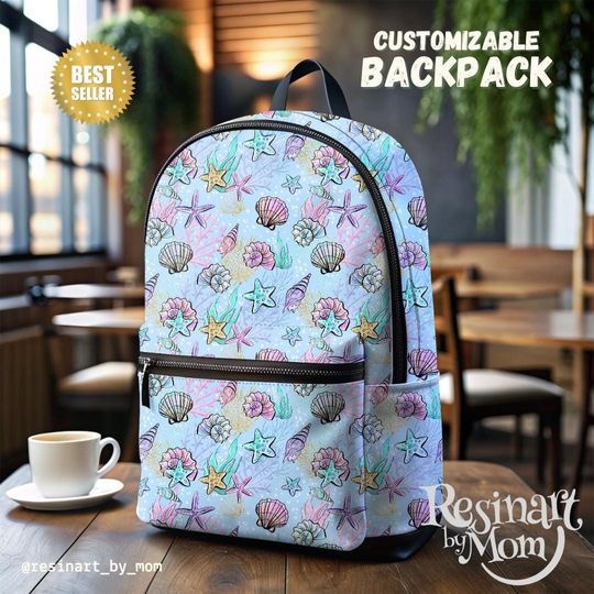 Sea Shells Backpack, Mermaid Book bag, Backpack for Girls, Mermaid Bag, Purple Bag, School Bag