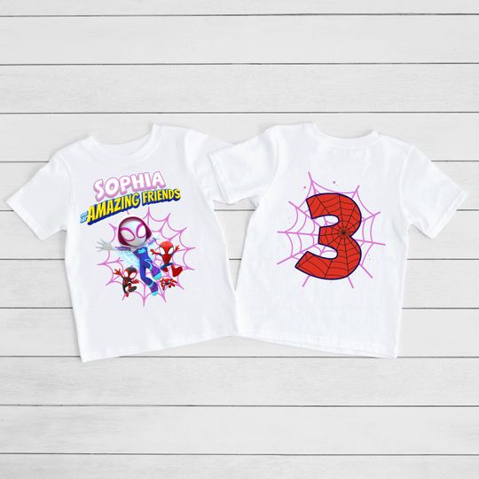 Spidey and Her Amazing Friends Birthday Shirt, Spidey Ghost Shirt, Toddler Birthday Tee, Custom Kids Tshirts, Spidey Shirt, Birthday girl