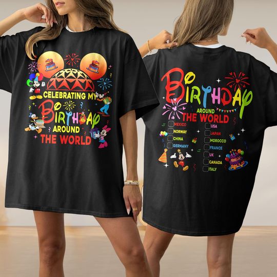 Discover Celebrating My Birthday Around The World Two Sided Comfort Colors Shirt, Epcot Birthday Trip Shirt, Mickey Epcot Tour Outfit, Birthday Gift