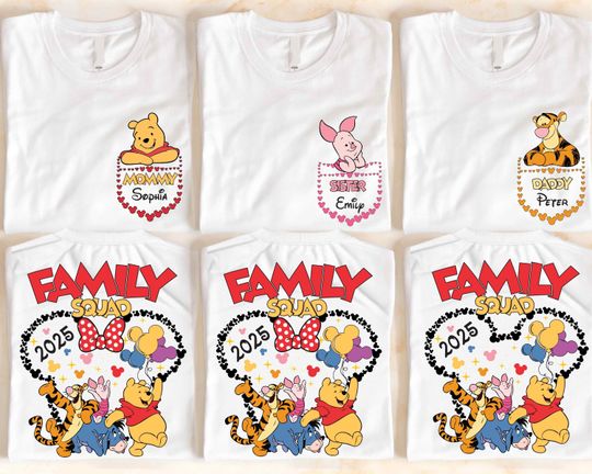 Winnie The Pooh Family Squad 2025 Shirt, Disney Characters Custom Name Shirt, Winnie Shirt, Tigger Shirt, Family Trip Tee, Magic Kingdom Tee