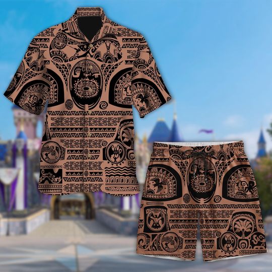Moana Maui Tattoo Hawaiian Shirt, Polynesian Tribal Button Up, Disney Maui Aloha Shirt, Summer Beach Outfit, Moana Movie Vacation Tee