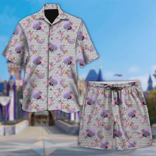 Disney Figment Epcot Hawaiian Shirt, Cute Dragon 3D All Over Print Button Up, Fantasy Theme Summer Vacation Tee, Magical Birthday Gift