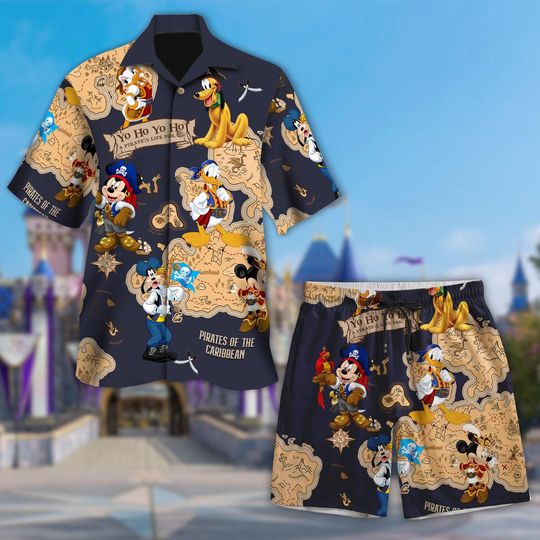 Disney Pirates Hawaiian Shirt, Mickey and Friends Pirate Crew Aloha Tee, Caribbean Cruise Button-Up, Fun Adventure Summer Outfit