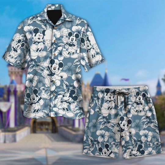 Mickey Mouse Floral Hawaiian Shirt, Vintage Disney Button-Up, Tropical Aloha Tee, Summer Vacation Outfit, Magic Kingdom Beachwear