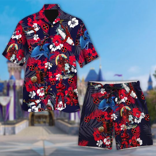 Deadpool Hawaiian Shirt, Funny Superhero Aloha Tee, Marvel Button-Up, Deadpool Floral Vacation Outfit, Summer Beach Party Shirt