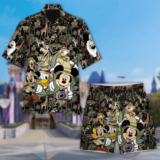 Mickey Mouse Safari Hawaiian Shirt, Disney Animal Kingdom Aloha Tee, Jungle Adventure Button-Up, Family Vacation Outfit