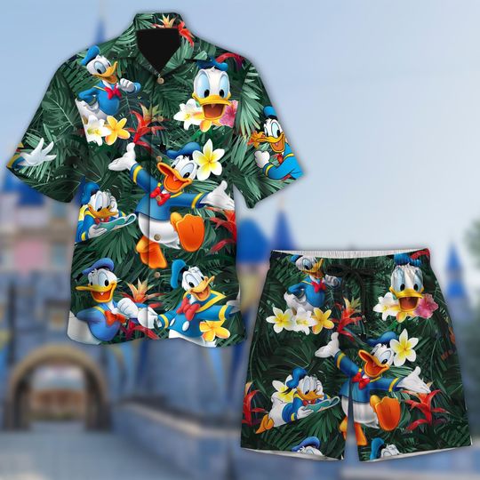 Disney Donald Duck Hawaiian Shirt, Tropical Floral Donald Duck Vacation Tee, Fun Summer Beach Button Up, Cartoon Character Holiday Shir
