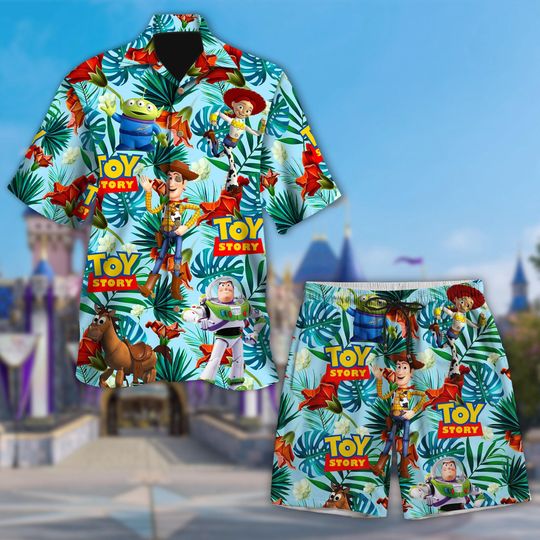 Woody and Friends Hawaiian Shirt, Toy Story Floral Aloha Tee, Buzz Lightyear Summer Outfit, Disney Pixar Vacation Wear, Disneyland Trip