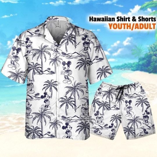 Discover Mickey Mouse Island Hawaiian Shirt, Disney Sketch Palm Tree Aloha Tee, Tropical Summer Vacation Outfit, Beach Resort Wear for Men & Wom