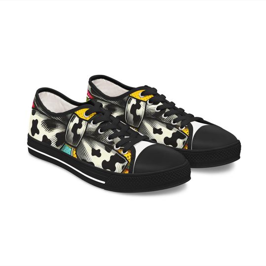 Cow Print Bow Pop Art Women's Low Top Sneakers
