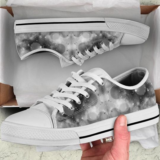 Monochrome Galaxy Print Low Top Sneakers, Unisex Adult Shoes Gifts for Her Tie Sneakers