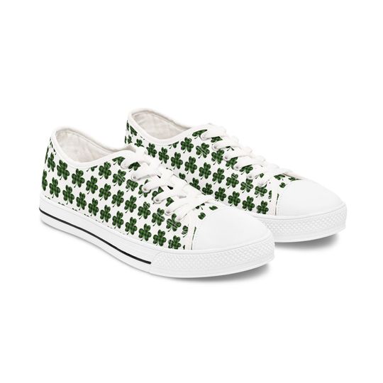 Plaid Shamrock Low Top Sneakers, Black & Green St. Patrick's Day Women's Footwear, Lucky Clovers Shoes, Irish Plaid Sneakers, Celtic Style