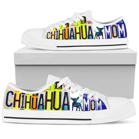 Women's Low Top Custom Canvas Shoes For Cute Chihuahua Mom, Birthday Gifts for Her Casual Tie Sneakers