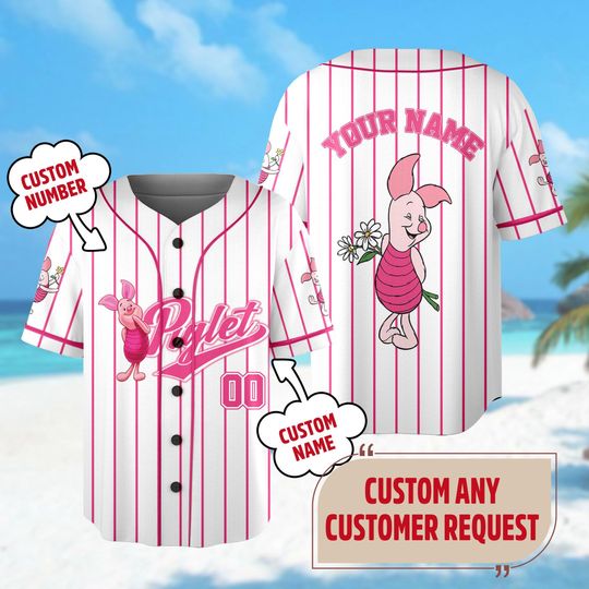Discover Custom Winnie the Pooh Piglet Baseball Jersey, Custom Disney Kid Youth Adult Sport Jersey, Magic Kingdom Trip Outfit, Birthday Gift for Fans