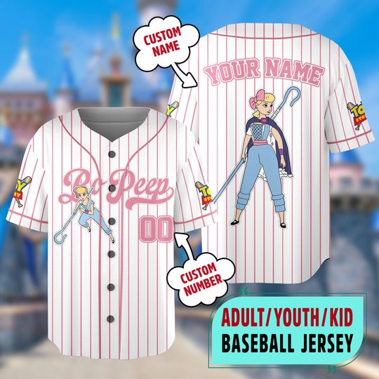 Discover Custom Disney Toy Story Bo Peep Baseball Jersey, Custom Toy Story Kids Youth Adult Disney Baseball Jersey Team, Pixar Toy Story Gift For Fan
