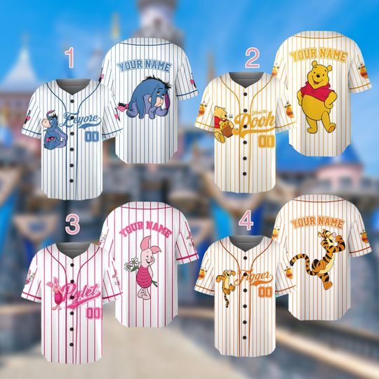 Discover Custom Disney Winnie the Pooh Baseball Jersey, Custom Pooh Bear Kid Youth Adult Jersey, Eeyore Jersey Team, Magic Kingdom Family Trip Gift