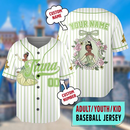 Discover Custom Disney Tiana Princess Baseball Jersey, Custom Disney Princess Kid Adult Jersey Team, Tiana Baseball Jersey Outfit, Magic Kingdom Tee