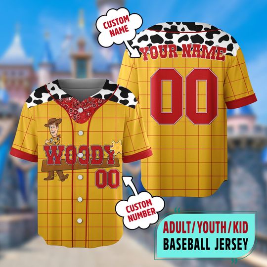 Discover Custom Disney Toy Story Woody Baseball Jersey, Toy Story Matching Baseball Team Outfit, Toy Story Adult Kid Jersey, Gift for Disney Fans