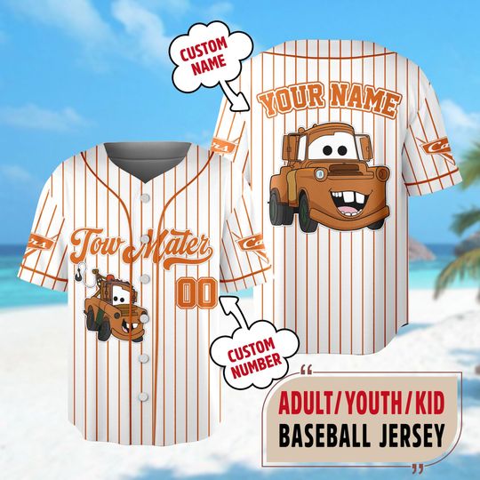 Discover Custom Disney Cars Lightning Tow Mater Baseball, Custom Cars Baseball Jersey Team, Personalized Disney Baseball Team Outfit, Cars Land Tee