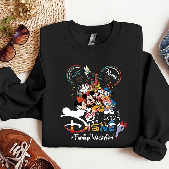 Discover 2025 Custom Name Disney Family Vacation Mickey Friends Sweatshirt, Disney Family Matching Gift,Personalized Disney Trip,Disneyworld Matching