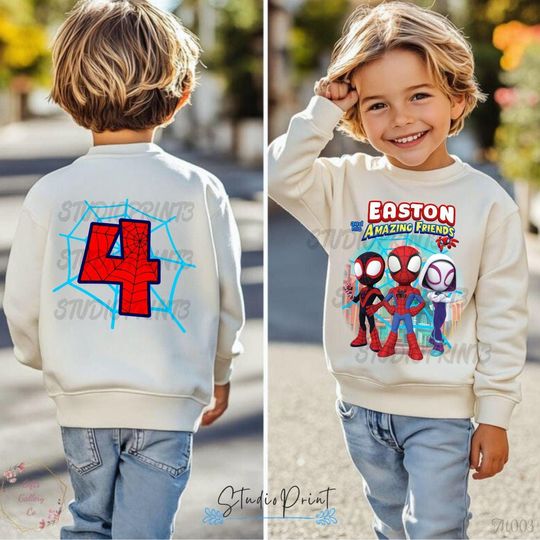 Spider Inspired Birthday Sweatshirt, Spidey & His friends theme Party, Personalized Sweatshirt, Gift Birthday Sweatshirt, Family Tee M003