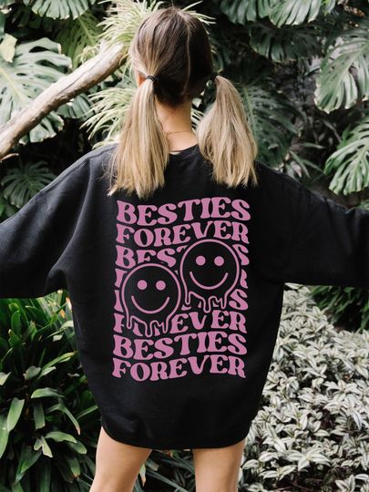 Best Friends Sweatshirt Retro Smile Face Shirt Besties Forever Happy Face Sweater Smiley Face Hoodie Aesthetic Clothes Trendy Y2k Hoodie