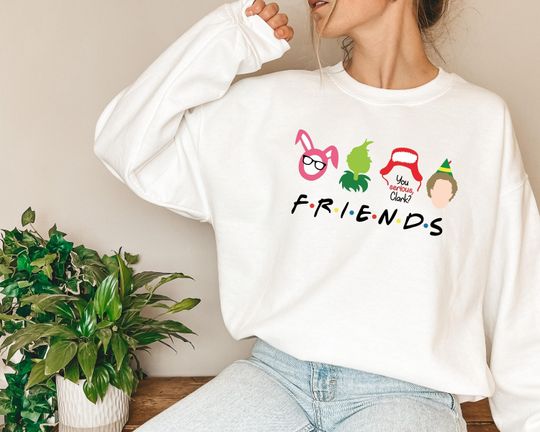 Christmas Movie Characters Friends Sweatshirt, Funny Christmas Ugly Sweatshirt, Clark Griswold funny character Ralphie Elf Kevin Christmas Sweater