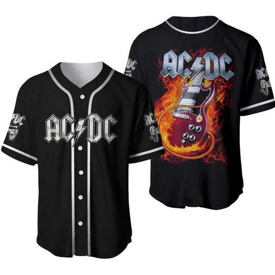AC.DC Electric Guitar Baseball Jersey, AC.DC Rock Band Music Baseball Jersey