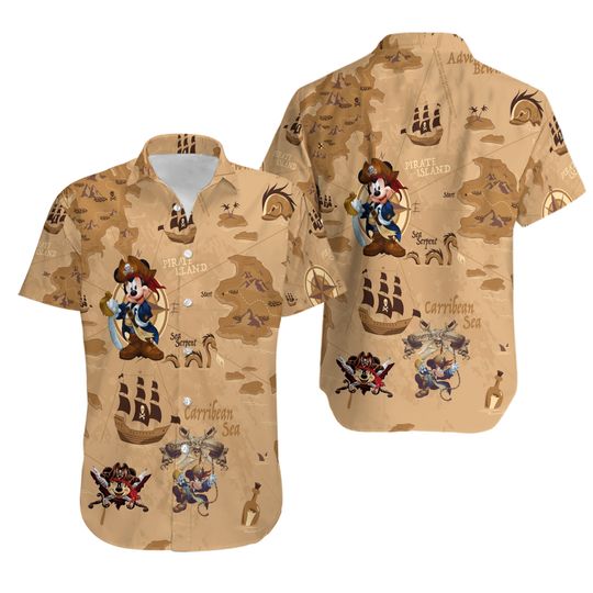 Mickey Mouse Cruise Pirate Hawaii Beach Shirt Shorts Set Casual Beach Vacation Short Sleeve Set Disney Beach Retro Button Shirt