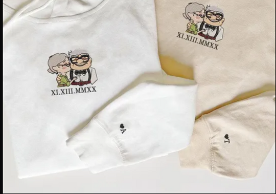 Disney Up Movie Couple Embroidered Sweatshirt, Ellie and Carl Matching Shirt, Valentine's Day Gift, Custom Roman Numeral Crewneck