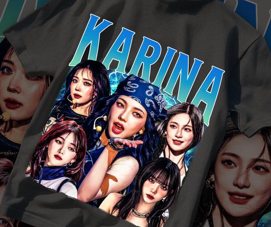 Discover Karina AESPA Vintage Bootleg T-Shirt  K-Pop Idol Aesthetic Retro Graphic Tee  Fan Merch Streetwear Fashion