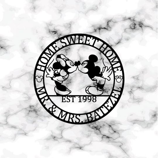 Custom Mr and Mrs Metal Sign, Disney Metal Sign, Mickey Minne Metal Sign, Honeymoon Gift, Wedding Gift, Couples Name Sign, Home Sweet Home