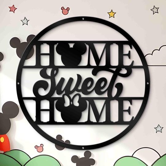 Metal Home Sweet Home Sign - Mickey Head Disney Gift Ideas - Welcome Sign - Home Dcor Sign - Metal Greeting Sign - Metal Front Door Sign