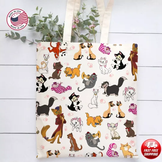Disney Cats Tote Bag, Love Disney Cats Handbag, Disney Cat Movie Lovers Gift Bag