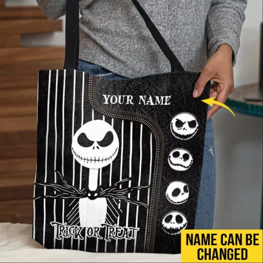 Personalized Jack Skellington Tote Bag, Jack Skellington Nightmares Handbag Gift