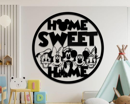 Disney Styled Home Sweet Home Metal - Disney Character Inspired Metal Sign - Home Wall Disney Dcor - Welcome Sign - Mickey Lover's Gifts