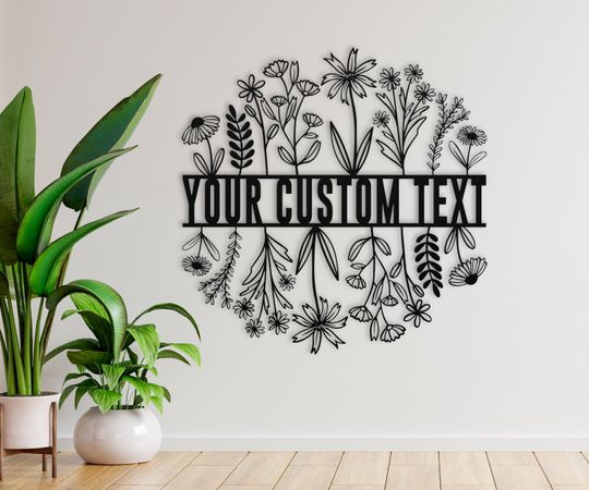 Wildflower Metal Wall Art, Custom Metal Sign, Wildflower Welcome Sign, Personalized Family Last Name Sign, Flower Farmhouse Decor for Spring
