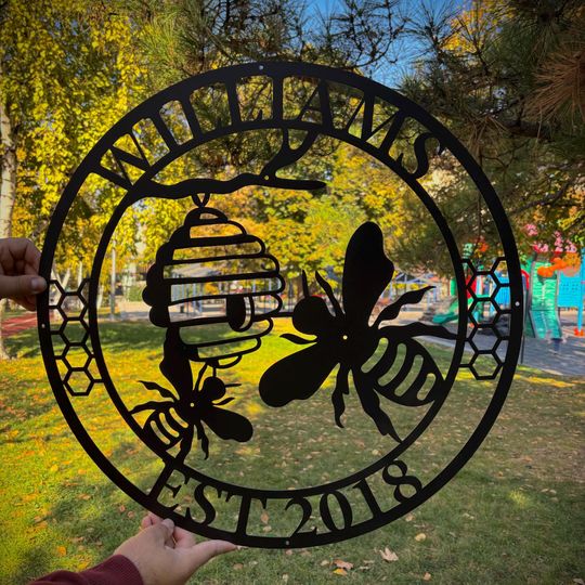 Personalized Honey Bee Sign, Custom Metal Bee Decor, Bee Hive Metal Sign, Custom Garden Sign, Gift for Gardener Bee Keeper, Honey Bee Hive