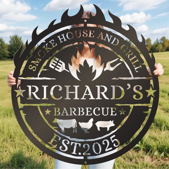 Discover Personalized Metal Barbecue Wall Art, Custom BBQ Metal Sign, Barbecue Sign For Outdoor, Grilling Gift For Dad, Smokehouse Metal Sign, Patio