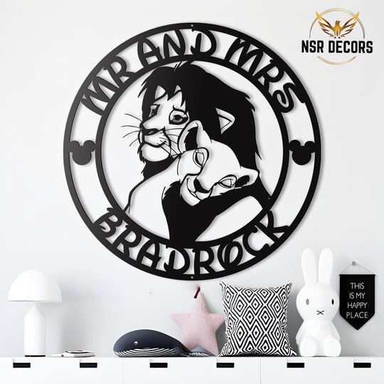 Wedding Personalized Lion King Metal Sign | Mr. and Mrs. Anniversary Sign| Disney Lovers Name Sign| Family Name Sign | Couple's Disney Gifts