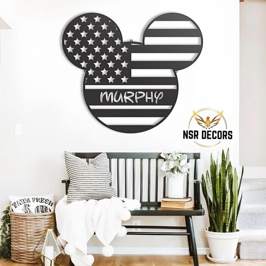 Customize American Mickey Head Metal Sign, Mickey Home Metal Sign, Bathroom decor, Disney Birthday gifts, New Home Disney Lovers Gifts