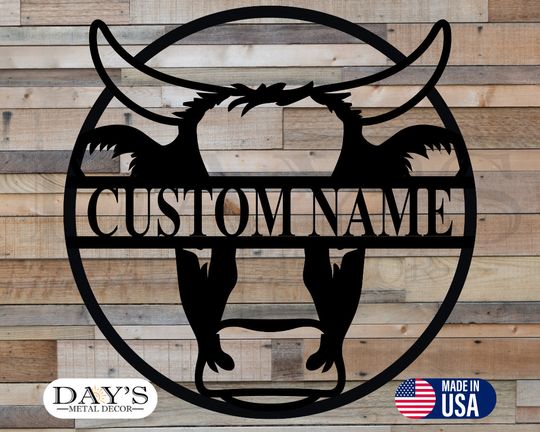 Cow Family Name Sign, Custom Name Metal Cow Sign